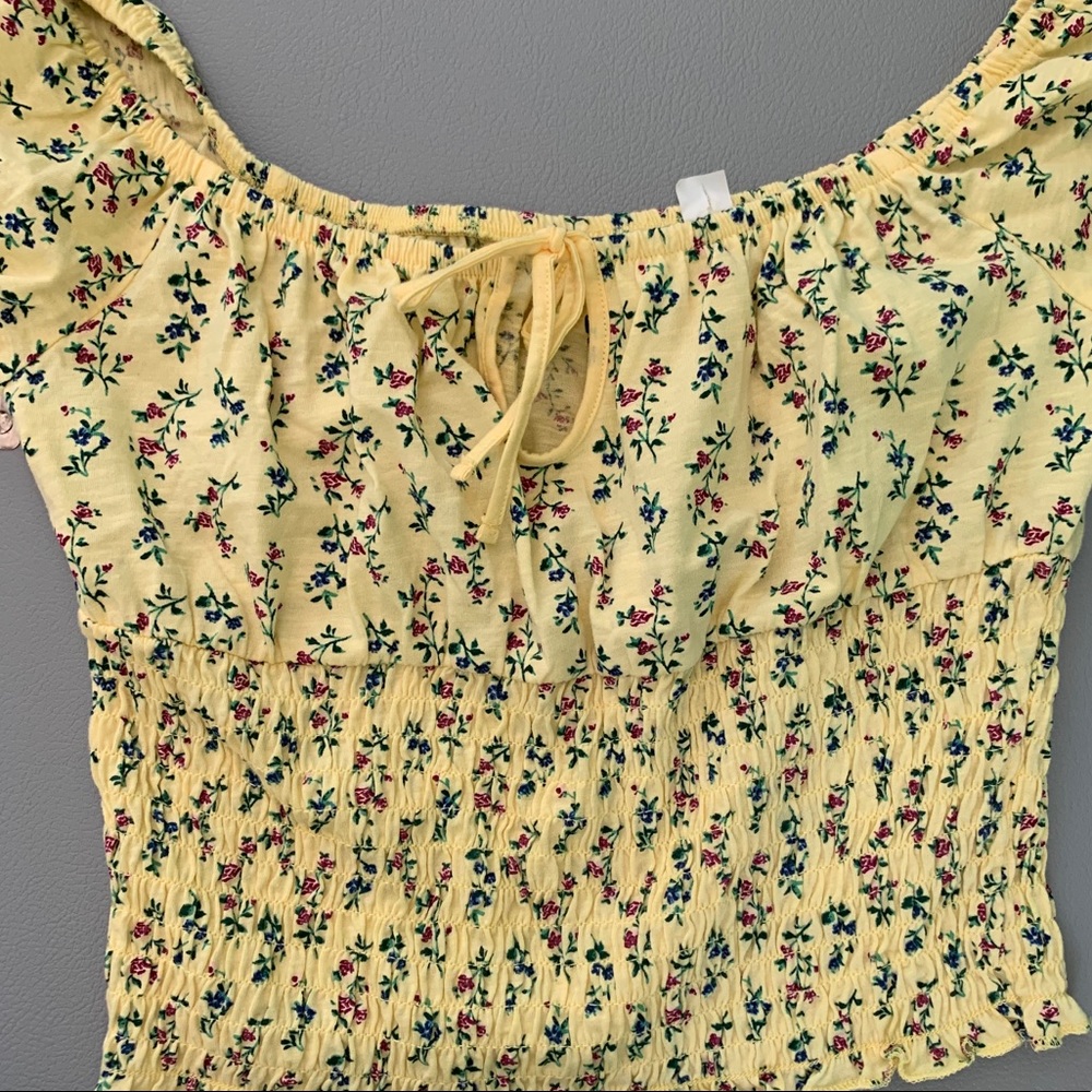 PACSUN YELLOW FLORAL OFF THE SHOULDER BLOUSE